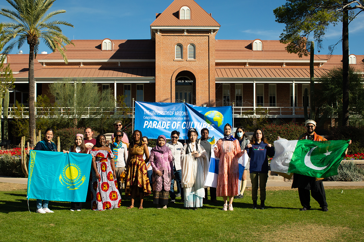 Group photo of several students at the IEW2022 Parade of Cultures