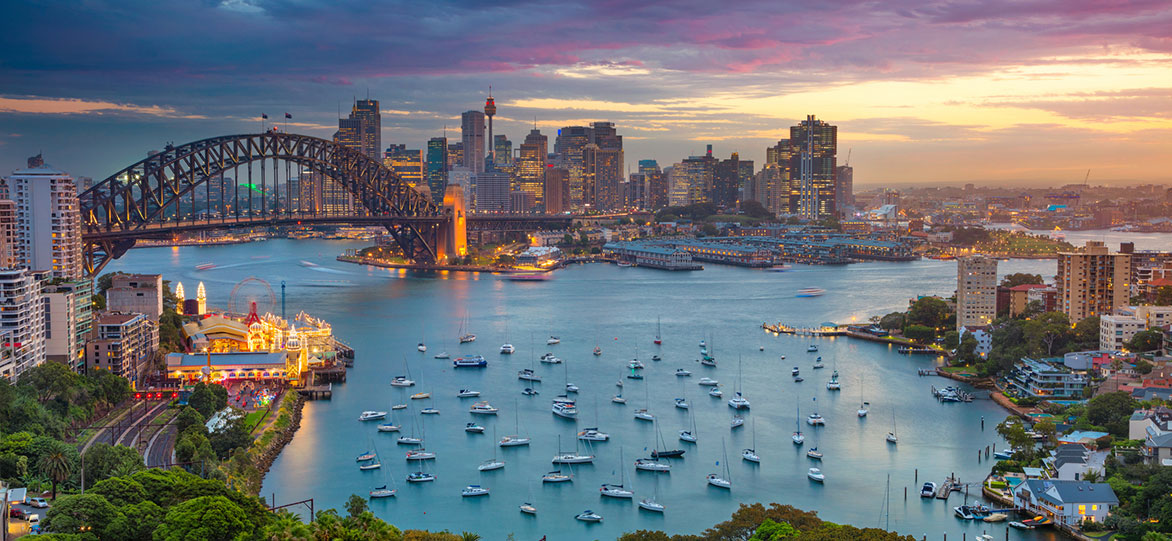 Cityscape image of Sydney, Australia with Harbour Bridge