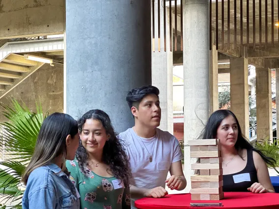 Students playing Jenga