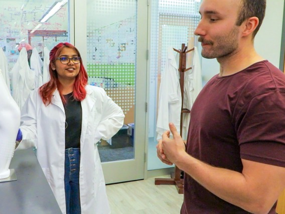 UArizona biomedical engineering student, Adiba, in a lab with instructor
