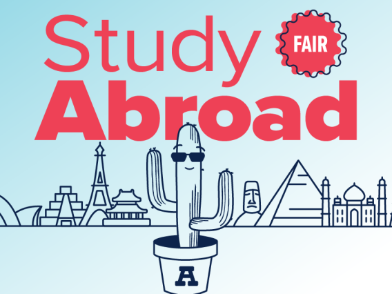 Study Abroad Fair Logo with a cactus in a University of Arizona pot.