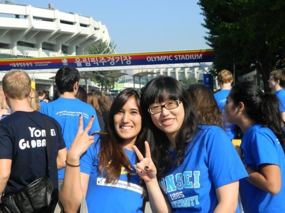 Students at Olympic Stadium