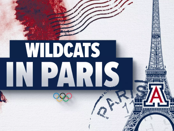 Graphic image with text reading Wildcats in Paris next to an image of the Eiffel tower.