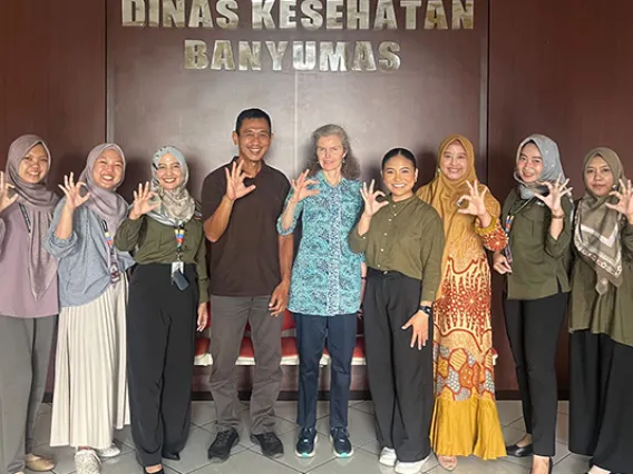 UNSOED visit to local health department, Dinas Kesehatan Kabupaten Banyumas. Head of Communicable Disease Control and Prevention, Arif Burhanudin (4th from left), with his staff, Dr. Priscilla Magrath, and Lady Elli.