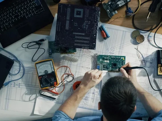 Student working on computer components