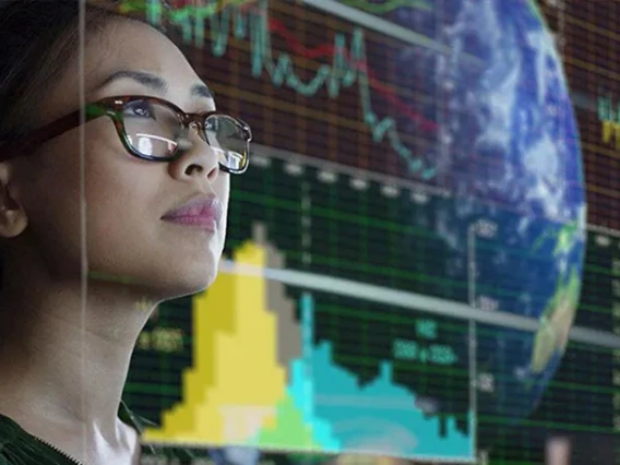 Woman looking at graphical display