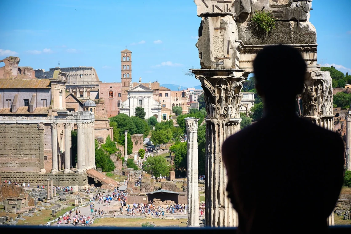 An InfoSci study abroad student observes the activity on a field trip from Orvieto to Rome.