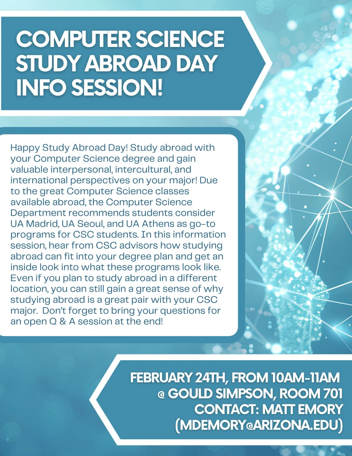 Computer Science Study Abroad Day Info Session February 24th