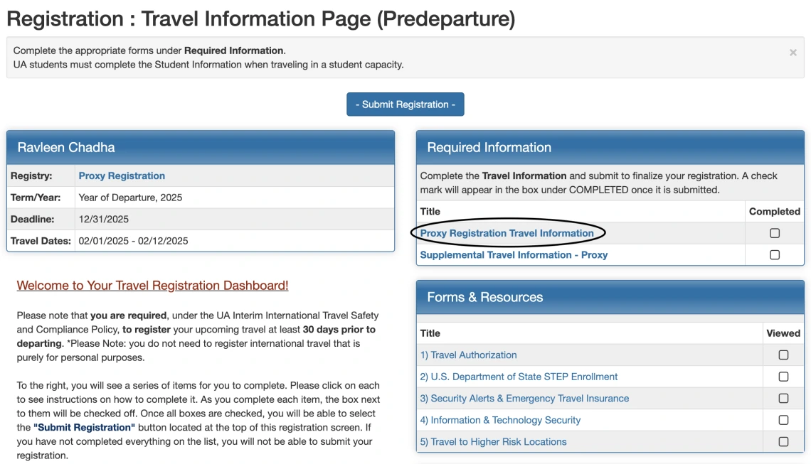 Proxy Registration Travel Information 