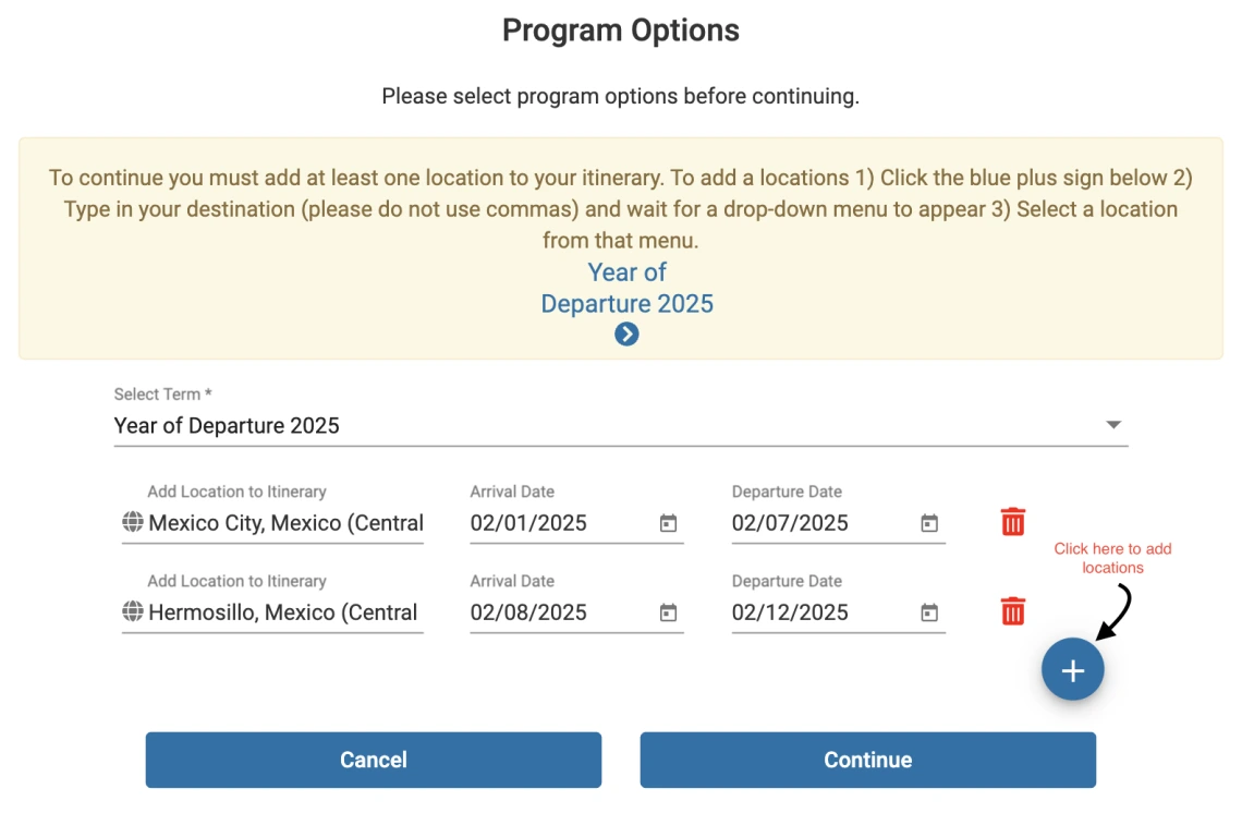 Itinerary Input