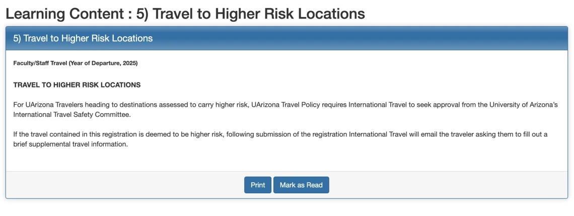 High Risk Travel