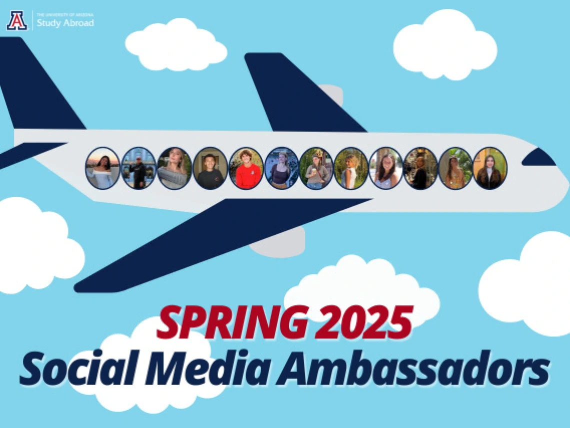 Cartoon airplane with faces of social media ambassadors in the windows.