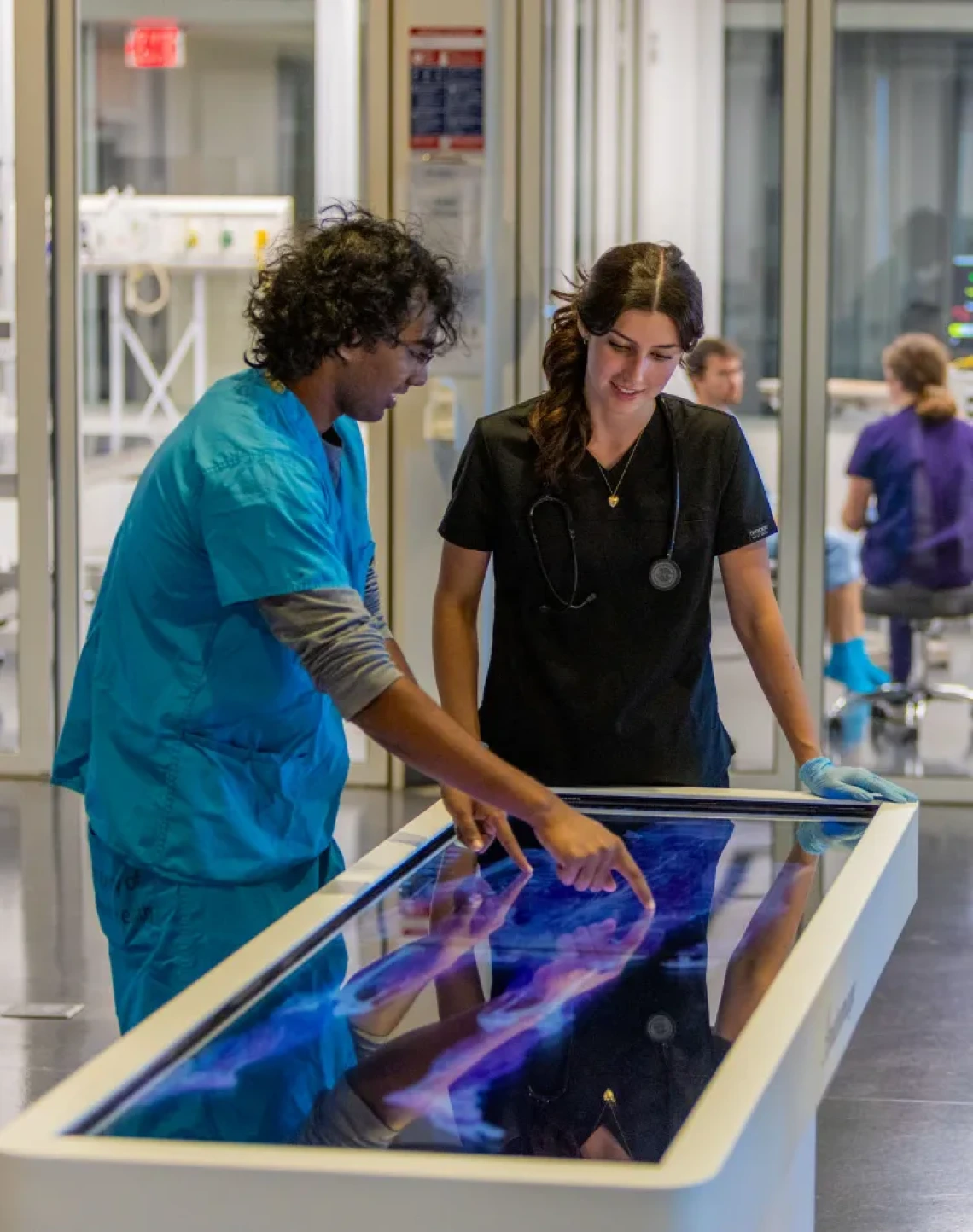 Students interact with medical display