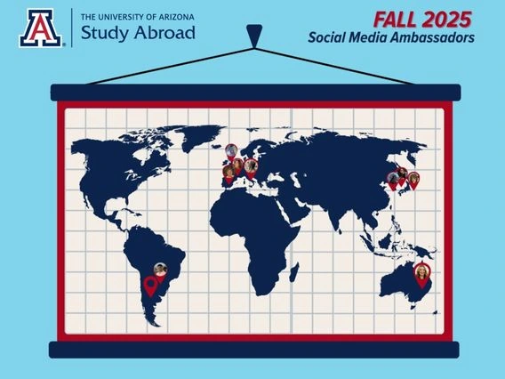 Fall 2025 Social Media Ambassadors located on a map of their program locations