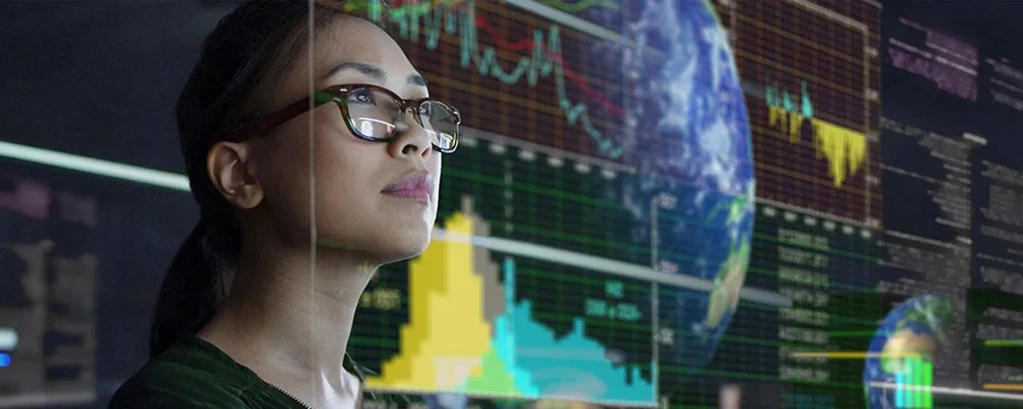 Woman looking at graphical display