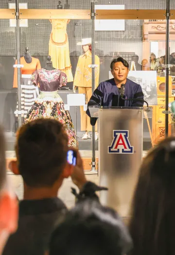 Dr. Hyeonchang “Kay” Gim speaks to crowd.