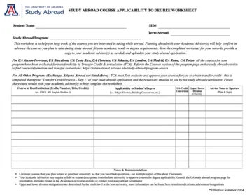 a screenshot of the Study Abroad Course applicability to degree worksheet