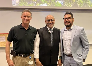 Left to right: Head of the University of Arizona Department of Immunobiology and Bowman Professor Dr. Janko Nikolich, Dean of the Amrita School of Biotechnology Dr. Bipin Nair, and University of Arizona International Director of Central and South Asia Affairs Ricky Salazar.