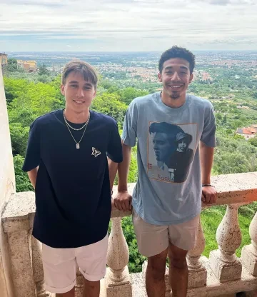 Information Science major Mason Young (right) with a fellow U of A student in Italy.