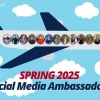 Cartoon airplane with faces of social media ambassadors in the windows.