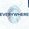 Graphic for the Tucson Humanities Festival 2025 with the theme “Everywhere,” featuring a stylized fingerprint design overlaid on abstract topographic lines.