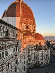 Roman building at sunset.