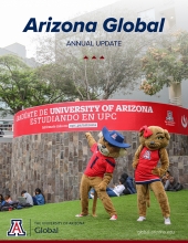Arizona Global 2021 Annual Update cover with Wilbur and Wilma Wildcat with banner sign at UPC