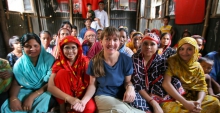 Marla Smith-Nelson meets with a community group in a slum of Dhaka, Bangladesh’s capital city.
