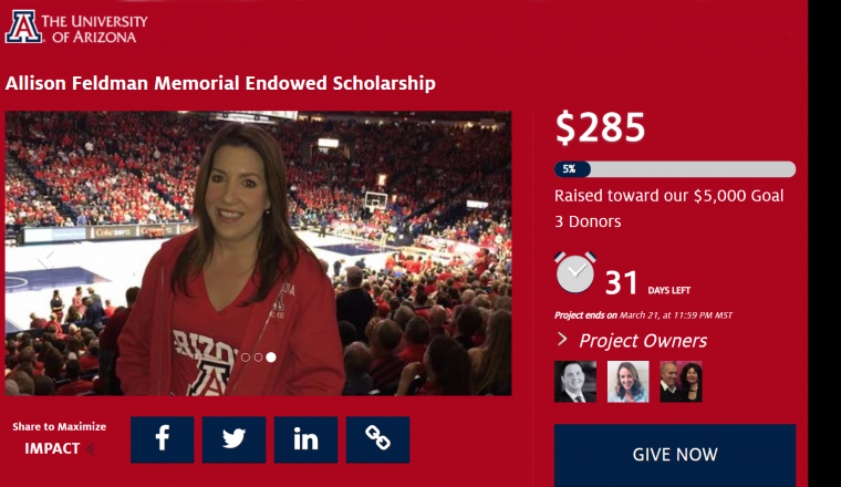 Allison Feldman Memorial Endowed Scholarship Allison Feldman Memorial Endowed Scholarship screenshot of crowdfunding page