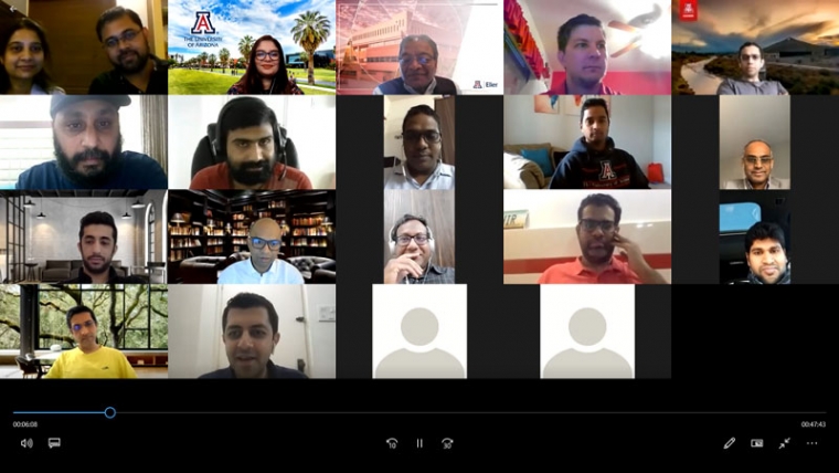 Screenshot of Zoom meeting for UArizona Alumni Association India Chapter Meeting
