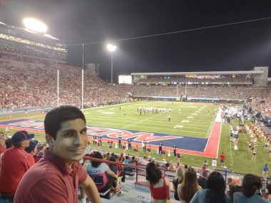 Dual degree UA-UPC student, Sebastian, Fall 2021 shown at a UA football game