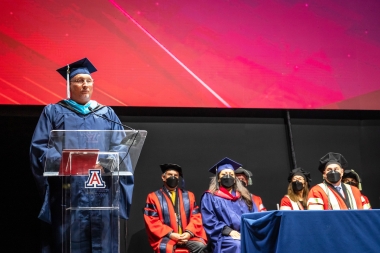 Justin Dutram speaking at the UPC Uarizona dual degree cohort graduation