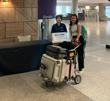 Amy with a newly arrived University of Arizona international student at Tucson Airport