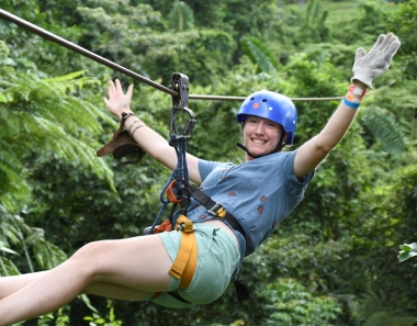 Amrita on a zipline in Costa Rica